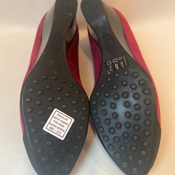 Tod’s Zeppa Gomma Décolleté Pompadour Pink Raspberry Suede Wedges Shoes 7.5 - Picture 6 of 9